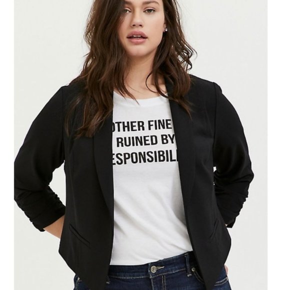 torrid Jackets & Blazers - Torrid Black Blazer w Ruched Sleeves